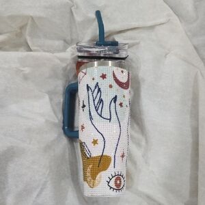 Embellished Celestial Hand Rhinestone Tumbler - Teal Handle